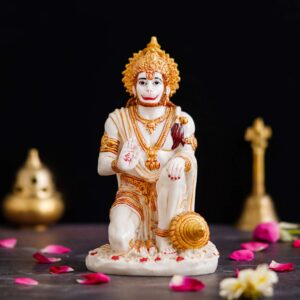 Hanuman Ji Marble Dust Murti Idol, Poly Marble Sitting Bajrang Bali for Pooja Temple Home Decoration Item Positive Enviornment